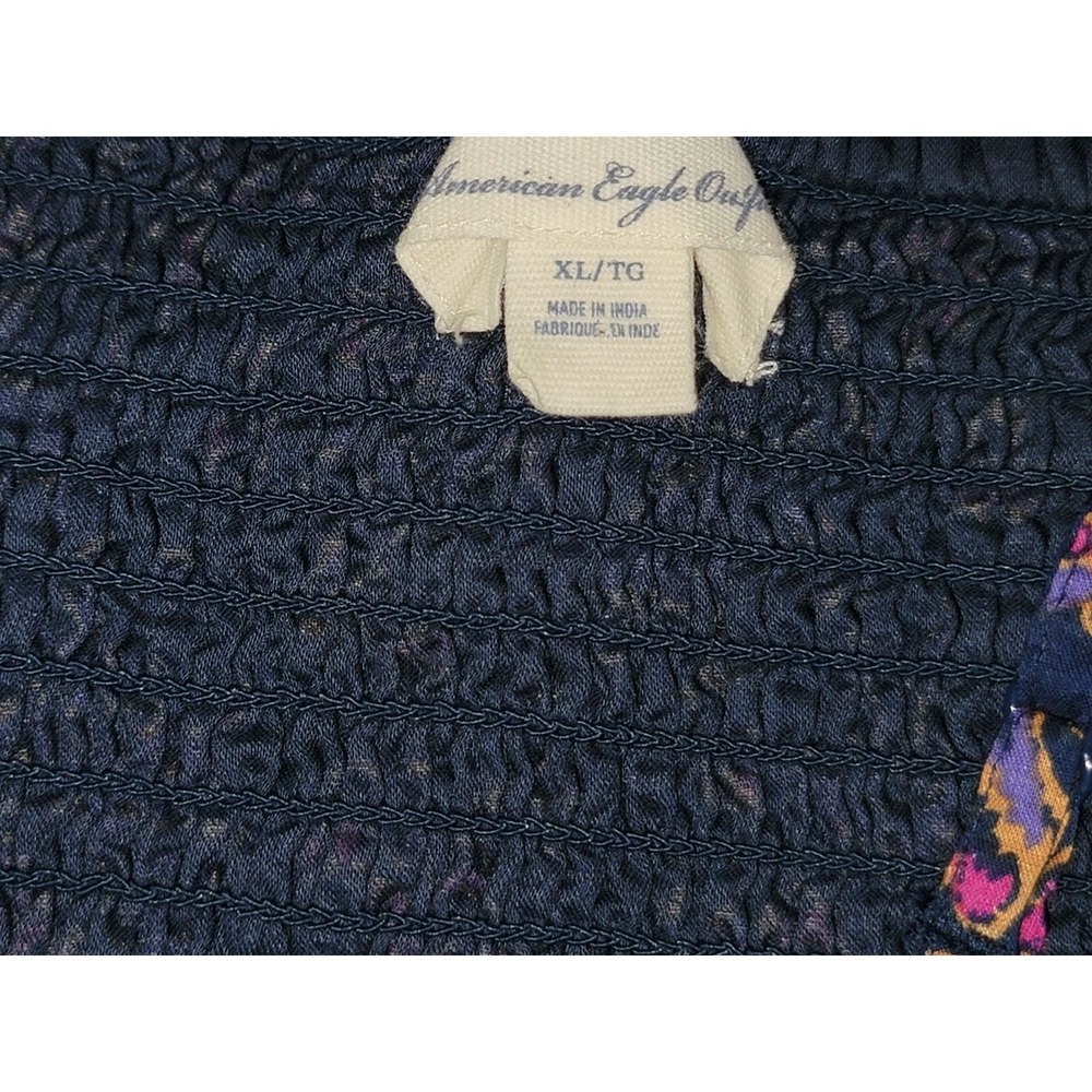 American Eagle Outfitters Smocked Crop Top Floral Print Blue Pink XL TG - Picture 7 of 8